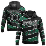 Custom Stitched Black Kelly Green-White 3D Pattern Design Torn Paper Style Sports Pullover Sweatshirt Hoodie