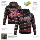 Custom Stitched Black Crimson-White 3D Pattern Design Torn Paper Style Sports Pullover Sweatshirt Hoodie