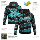 Custom Stitched Black Teal-White 3D Pattern Design Torn Paper Style Sports Pullover Sweatshirt Hoodie