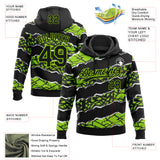 Custom Stitched Black Neon Green-White 3D Pattern Design Torn Paper Style Sports Pullover Sweatshirt Hoodie
