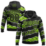Custom Stitched Black Neon Green-White 3D Pattern Design Torn Paper Style Sports Pullover Sweatshirt Hoodie