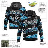 Custom Stitched Black Sky Blue-White 3D Pattern Design Torn Paper Style Sports Pullover Sweatshirt Hoodie