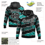Custom Stitched Black Aqua-White 3D Pattern Design Torn Paper Style Sports Pullover Sweatshirt Hoodie