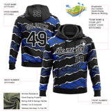 Custom Stitched Black Thunder Blue-White 3D Pattern Design Torn Paper Style Sports Pullover Sweatshirt Hoodie