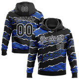 Custom Stitched Black Thunder Blue-White 3D Pattern Design Torn Paper Style Sports Pullover Sweatshirt Hoodie