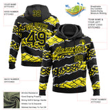 Custom Stitched Black Light Yellow-White 3D Pattern Design Torn Paper Style Sports Pullover Sweatshirt Hoodie