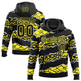 Custom Stitched Black Light Yellow-White 3D Pattern Design Torn Paper Style Sports Pullover Sweatshirt Hoodie