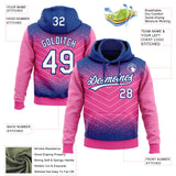 Custom Stitched Royal White-Pink 3D Pattern Design Line Sportswear Pullover Sweatshirt Hoodie