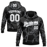 Custom Stitched Black White-Gray 3D Pattern Design Line Sportswear Pullover Sweatshirt Hoodie