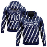 Custom Stitched Navy White 3D Pattern Design Line Sportswear Pullover Sweatshirt Hoodie
