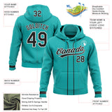 Custom Stitched Aqua Black-White Baseball Pullover Sweatshirt Hoodie