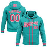 Custom Stitched Aqua Neon Pink-White Baseball Pullover Sweatshirt Hoodie