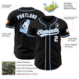Custom Black White-Light Blue Authentic Baseball Jersey