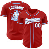 Custom Red White-Light Blue Authentic Baseball Jersey