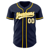 Custom Navy White-Yellow Authentic Baseball Jersey