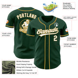 Custom Green White-Old Gold Authentic Baseball Jersey