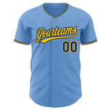 Custom Light Blue Navy-Yellow Authentic Baseball Jersey