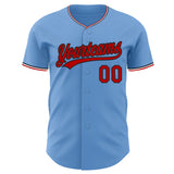 Custom Light Blue Red Black-White Authentic Baseball Jersey