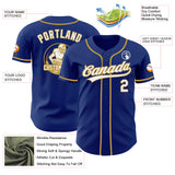 Custom Royal White-Old Gold Authentic Baseball Jersey
