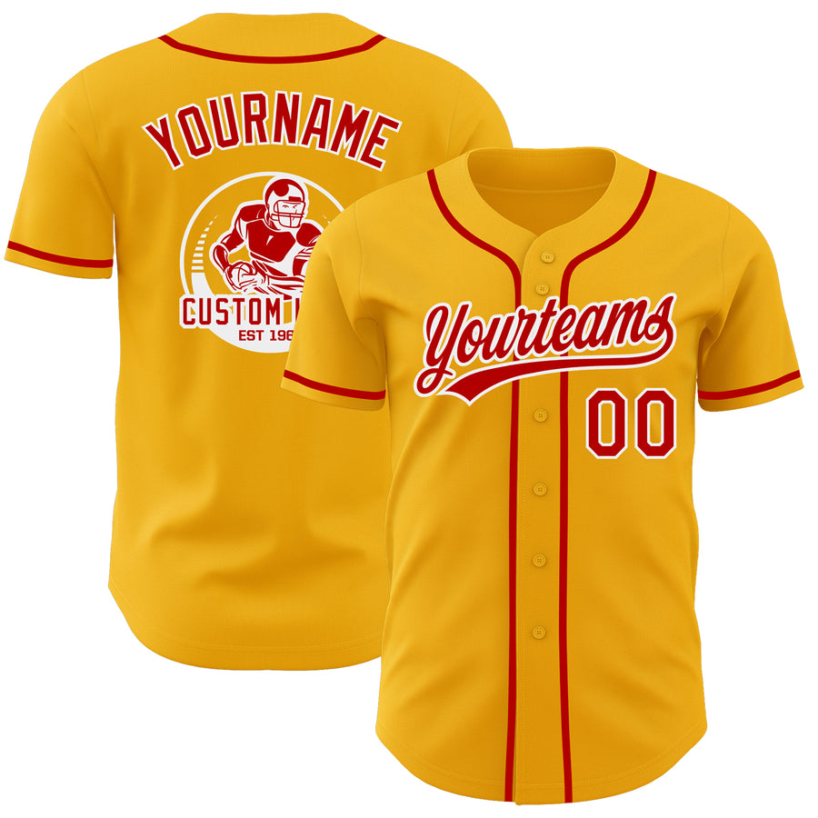Custom Gold Red-White Authentic Baseball Jersey