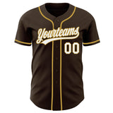Custom Brown White-Old Gold Authentic Baseball Jersey