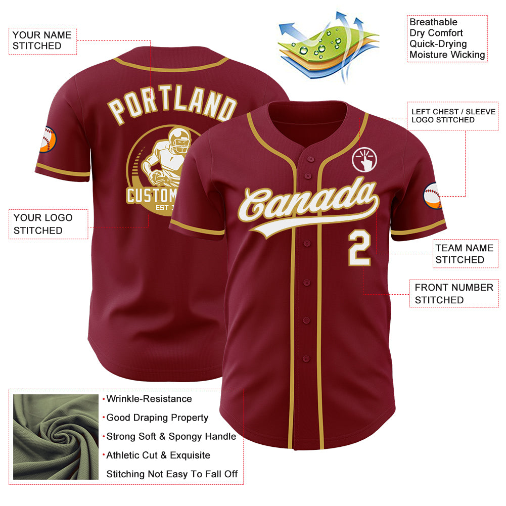 Custom Crimson White-Old Gold Authentic Baseball Jersey