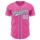 Custom Pink White Black-Light Blue Authentic Baseball Jersey