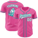 Custom Pink White-Teal Authentic Baseball Jersey
