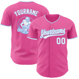 Custom Pink White-Light Blue Authentic Baseball Jersey