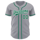 Custom Gray Kelly Green-White Authentic Baseball Jersey