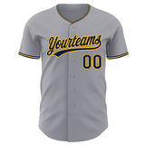 Custom Gray Navy-Gold Authentic Baseball Jersey