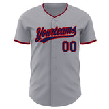 Custom Gray Navy-Red Authentic Baseball Jersey