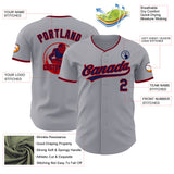 Custom Gray Navy-Red Authentic Baseball Jersey
