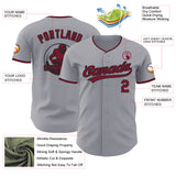 Custom Gray Crimson-Black Authentic Baseball Jersey