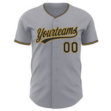 Custom Gray Black-Old Gold Authentic Baseball Jersey