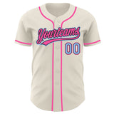 Custom Cream Light Blue Black-Pink Authentic Baseball Jersey