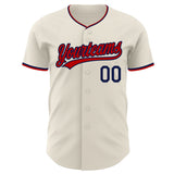 Custom Cream Navy-Red Authentic Baseball Jersey