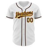 Custom White Brown-Gold Authentic Baseball Jersey