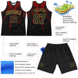 Custom Black Red-Old Gold Splash Round Neck Sublimation Basketball Suit Jersey