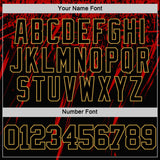 Custom Black Red-Old Gold Splash Round Neck Sublimation Basketball Suit Jersey