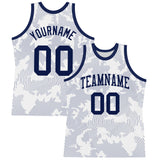 Custom White Navy Curve Lines Round Neck Sublimation Basketball Suit Jersey