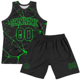 Custom Black Neon Green Abstract Network Round Neck Sublimation Basketball Suit Jersey