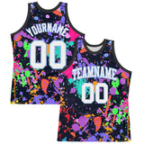 Custom Graffiti Pattern White Light Blue-Black Splash Round Neck Sublimation Basketball Suit Jersey
