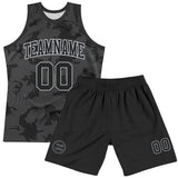 Custom Black Gray Curve Lines Round Neck Sublimation Basketball Suit Jersey