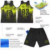 Custom Black Neon Green Dripping Splatter Art Round Neck Sublimation Basketball Suit Jersey