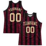 Custom Black Vegas Gold-Red Abstract Shape Round Neck Sublimation Basketball Suit Jersey