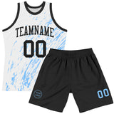 Custom White Black-Light Blue Splash Round Neck Sublimation Basketball Suit Jersey