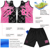 Custom Graffiti Pattern Pink Black-White Scratch Round Neck Sublimation Basketball Suit Jersey