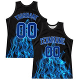 Custom Black Royal-Light Blue Flame Round Neck Sublimation Basketball Suit Jersey