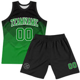 Custom Black Grass Green-White Gradient Square Shapes Round Neck Sublimation Basketball Suit Jersey